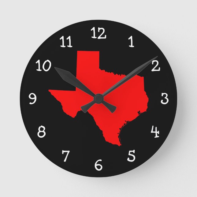 Hellrot und schwarz Texas Runde Wanduhr (Vorderseite)