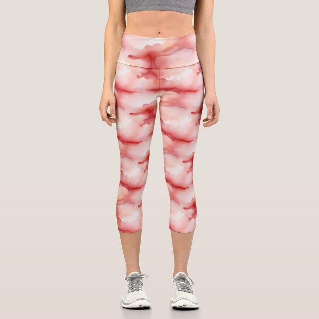 Hellrot und weiße Wasserfarbstreuung Capri Leggings (Vorderseite)