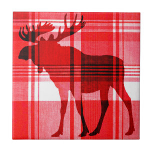 Hellrote karierte Elche rustikale Keramik Fliesen