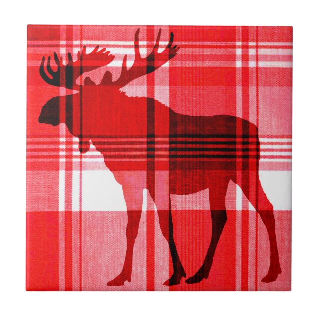 Hellrote karierte Elche rustikale Keramik Fliesen (Vorderseite)