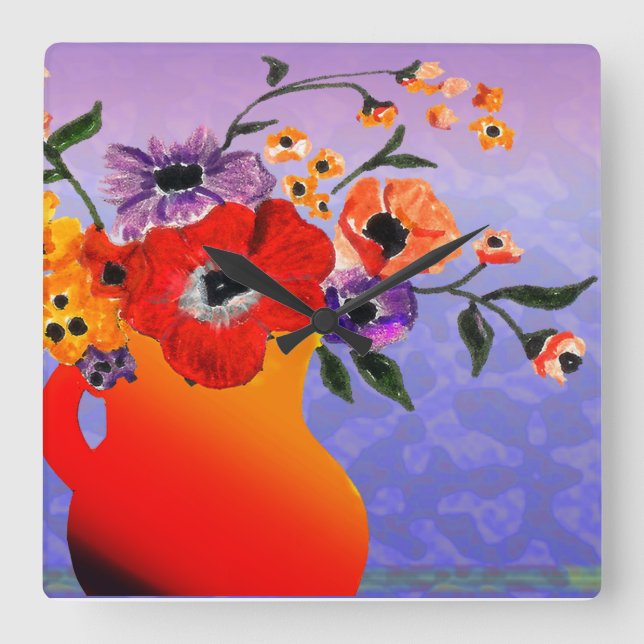Hellrote Vase der Blume Quadratische Wanduhr (Vorderseite)