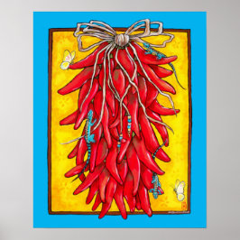 Hellroter Chili Chile Pepper Ristra Lizard Poster