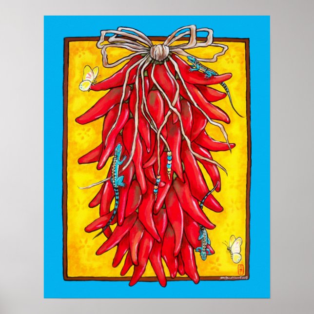 Hellroter Chili Chile Pepper Ristra Lizard Poster (Vorne)