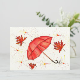 Hellroter Regenschirm und rote Blätter Aquarell