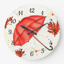 Hellroter Regenschirm und rote Blätter Aquarell