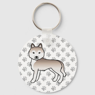 Hellroter Siberian Husky Cartoon-Hund & Pfoten Schlüsselanhänger