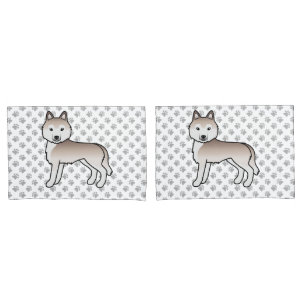 Hellroter Siberian Husky Cartoon-Hund und Pfoten Kissenbezug