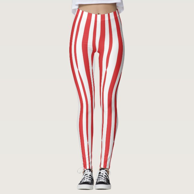 Hellroter und weißer Streifen Leggings (Vorderseite)