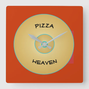 Hellrotes Gelb mit Pizza Text > Uhren
