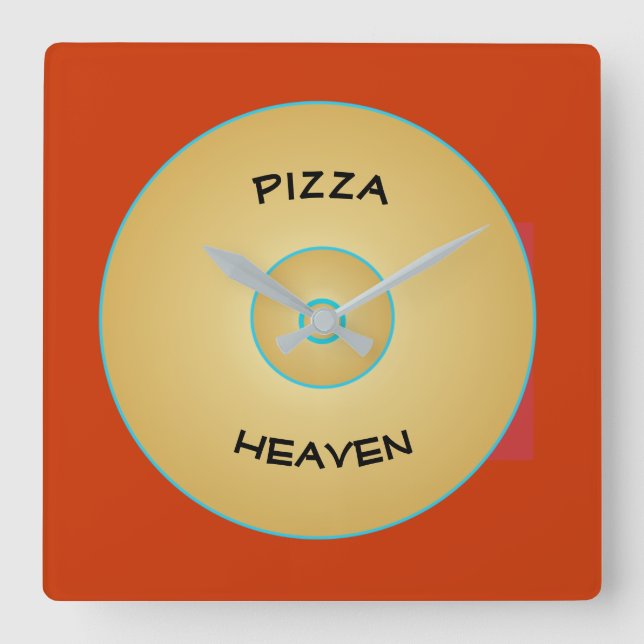 Hellrotes Gelb mit Pizza Text > Uhren (Vorderseite)