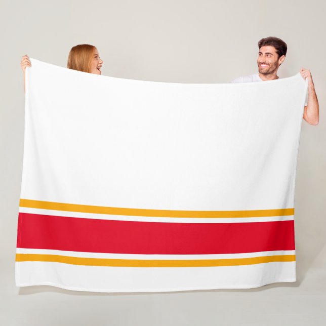 Hellrotes gelbes Orangenstreifen auf weißem Grund Fleecedecke (Beispiel)