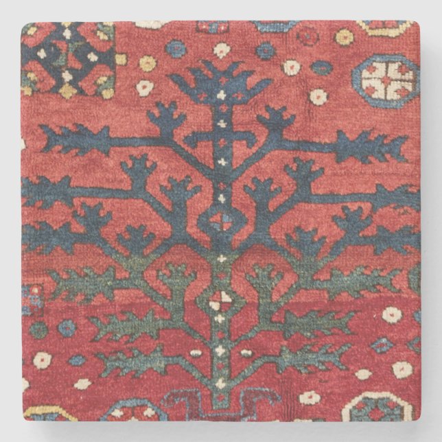 Hellrotes Persisches III Geometrisches Gebilde  Steinuntersetzer (Vorderseite)