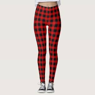 Hellrotes Schwarzes Buffalo Kariert Tartan Leggings