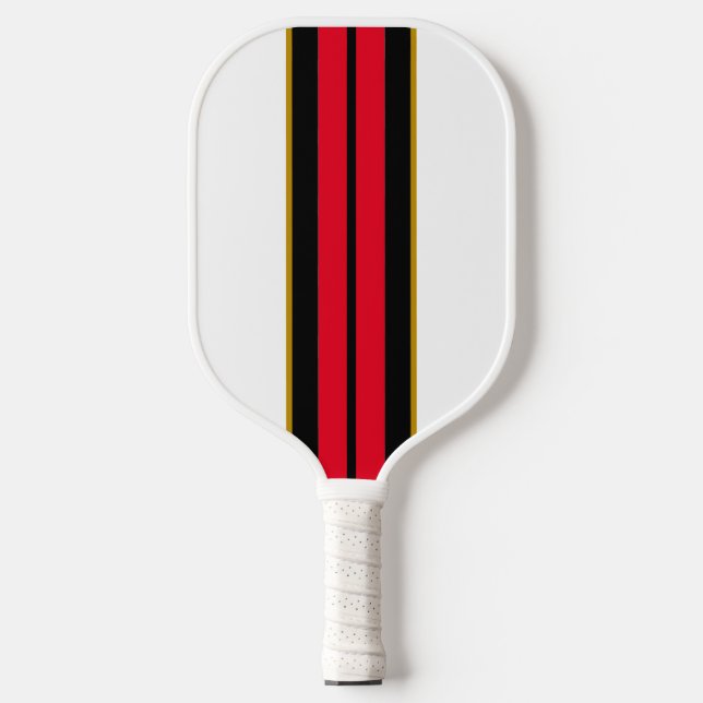 Hellrotes schwarzes Racing Streifen auf weiß Pickleball Schläger (Vorderseite)