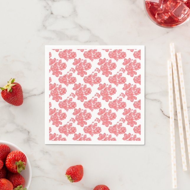 Hellrotes und rosafarbenes Blumenpapier Serviette (Beispiel)