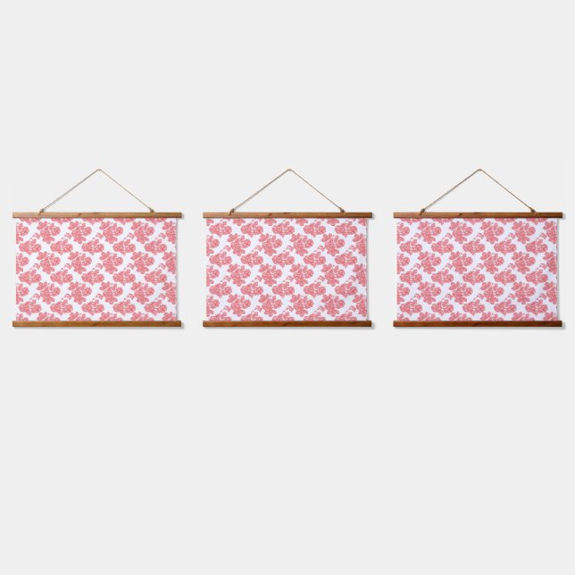 Hellrotes und rosafarbenes Blumenpapier Wandteppich Mit Holzrahmen (Dreifach)