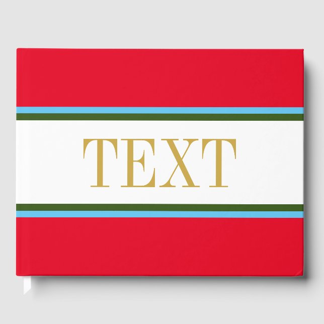 Hellrotes, weißes, grünes blaues Racing Streifen T Gästebuch (Vorderseite)