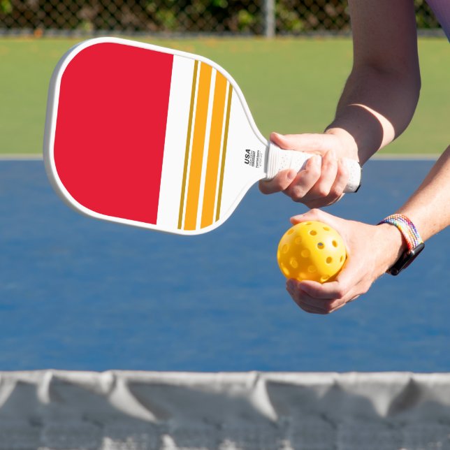 Hellrotes, weißes Twin-Gelb-Braune Racing Streifen Pickleball Schläger (InSitu)