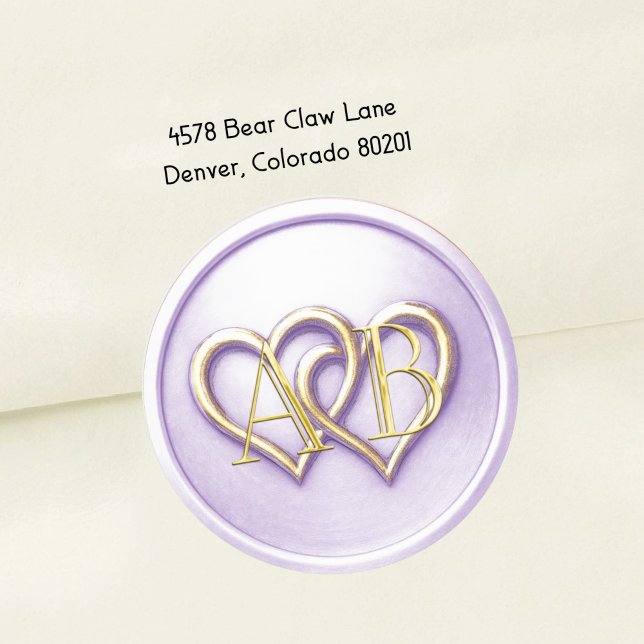 Hellviolett Gold Zwei Herzen Gold Monogramm Runder Aufkleber (Von Creator hochgeladen)
