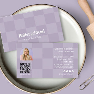 Hellviolett kariertes Bäcker-Logo QR-Foto Visitenkarte