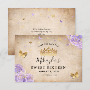 Hellviolett und Gold Rose Pergament Elegant Save The Date