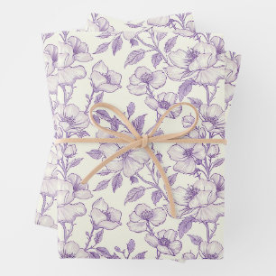 Hellviolette Chinoiserie-Blumen Geschenkpapier Set