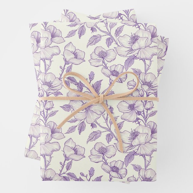 Hellviolette Chinoiserie-Blumen Geschenkpapier Set (Beispiel)
