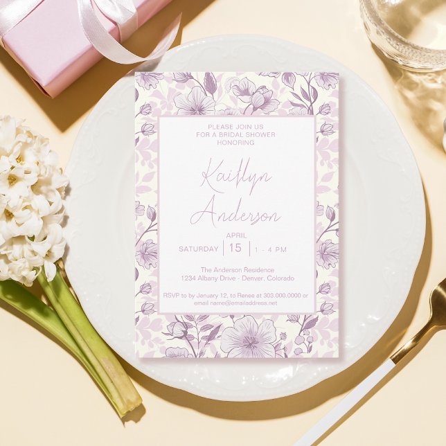 Hellviolette florale Chinoiserie-Brautparty Einladung (Von Creator hochgeladen)