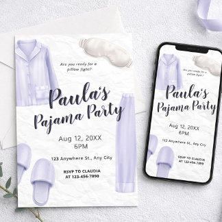 Hellviolette Pyjamaparty für Mädchen zum Übernacht Einladung