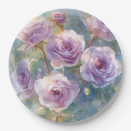 Hellviolette Rosen Impressionistische Blumen Pappteller