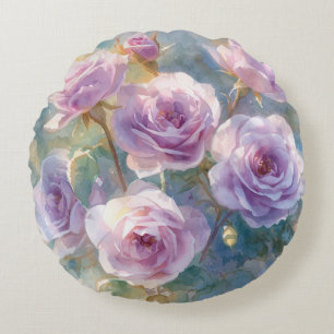 Hellviolette Rosen Impressionistische Blumen Rundes Kissen