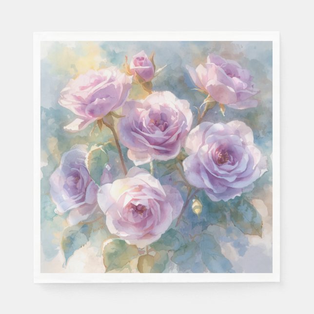 Hellviolette Rosen Impressionistische Blumen Serviette (Vorderseite)