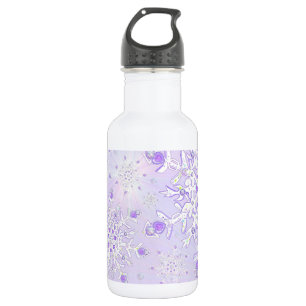 hellviolette Schneeflocke & glänzendes Herz Edelstahlflasche