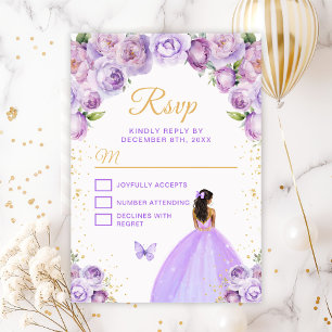 Hellviolette und goldene Prinzessin mit dunkler Ha RSVP Karte