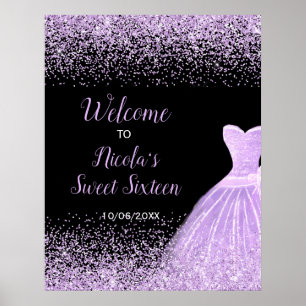 Hellviolettes Kleid mit falschem Glitter Sweet 16 Poster