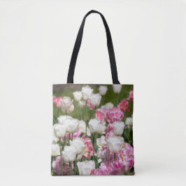 Hellweiße und rosa Tulpen an einem sonnigen Tag
