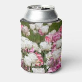 Hellweiße und rosa Tulpen an einem sonnigen Tag Dosenkühler