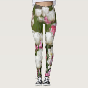 Hellweiße und rosa Tulpen an einem sonnigen Tag Leggings