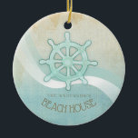 Helm Aqua Blue ID623 Beach House Nautical Boat Keramik Ornament<br><div class="desc">Dieses Produkt in den sanften Farben von Meer und Sand ermöglicht es Ihnen, einfach Ihren eigenen Namen und Text mit der bereitgestellten Vorlage hinzuzufügen. Das einfache Boot-Helm-Bild auf einem gebeutelten, wasserfarbenen Hintergrund wird durch einen Wellenakzent in Aqua und Weiß hervorgehoben. Wenn Sie nicht das Glück haben, ein Strandhaus oder eine...</div>