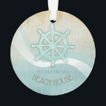 Helm Aqua Blue ID623 Beach House Nautical Boat Ornament<br><div class="desc">Dieses Acryl-Ornament-Design in den sanften Farben Meer und Sand erlaubt es Ihnen, einfach Ihren eigenen Namen und Text mit der bereitgestellten Vorlage hinzuzufügen. Das einfache Boot-Helm-Bild auf einem gebeutelten, wasserfarbenen Hintergrund wird durch einen Wellenakzent in Aqua und Weiß hervorgehoben. Wenn Sie nicht das Glück haben, ein Strandhaus oder eine Hütte...</div>
