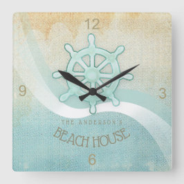 Helm Aqua Blue ID623 Beach House Nautical Boat Quadratische Wanduhr