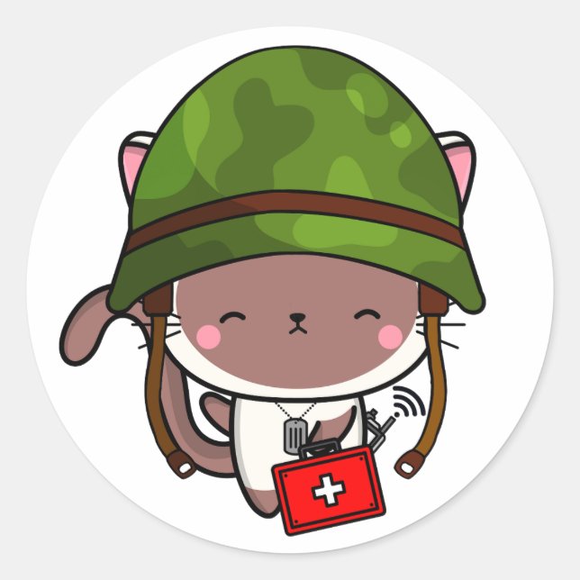 Helm der White Cat Wear Runder Aufkleber (Vorderseite)