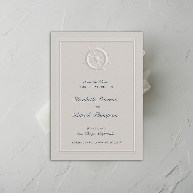 Helm Elfenbeinküste feierliche Hochzeit Save The Date (coastal nautical wedding save the date faux embossed boat helm double frame modern classic navy )