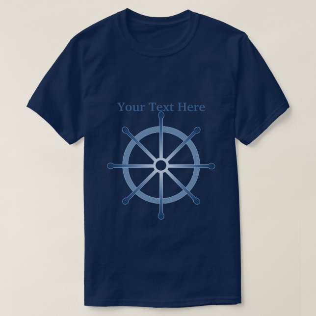 Helm Ship Wheel Custom Navy Blue T - Shirt (Design vorne)