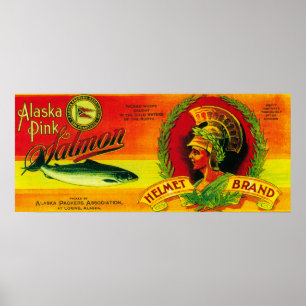 Helmet Lachs Can LabelLoring, AK Poster