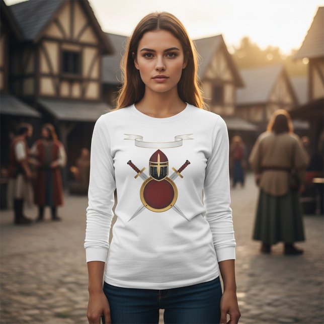 Helmhelm-Schwerter des mittelalterlichen Wappen Sc T-Shirt (Von Creator hochgeladen)