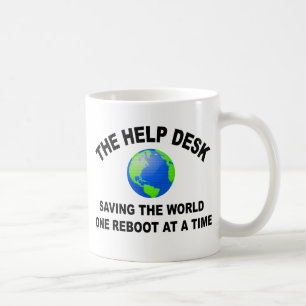 Help Desk rettet die Welt, ein Neustart nach dem a Kaffeetasse