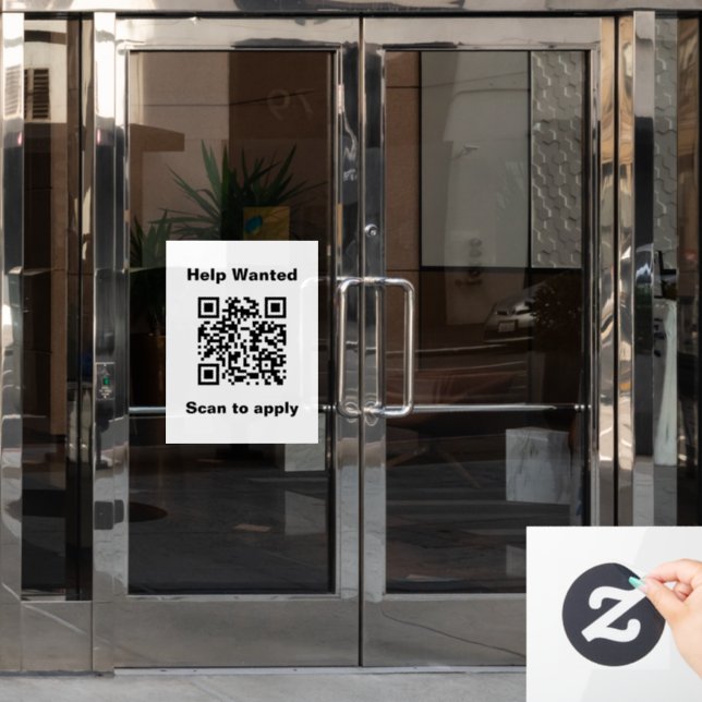 Help Wanted Scan to Apply QR Code White Template Fensteraufkleber (Büro Tür)