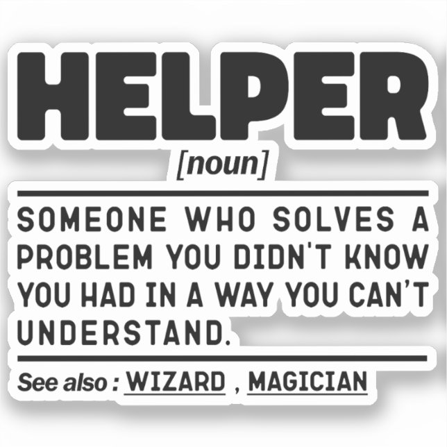 Helper Noun Definition Funny Specialist Aufkleber (Vorderseite)