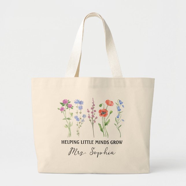 Helping Little Minds Grow Tote | Custom Name Teach Jumbo Stoffbeutel (Vorne)